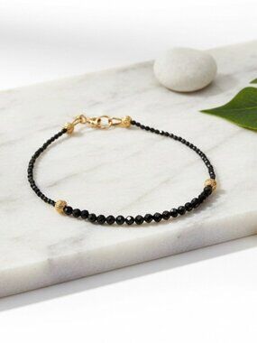Natural Black Spinel Bracelet in 14k Gold Fill, August Birthstone
